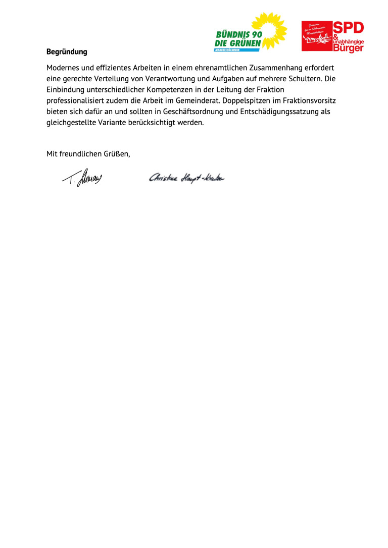 Antrag auf Verankerung einer Doppelspitze in der Geschäftsordnung